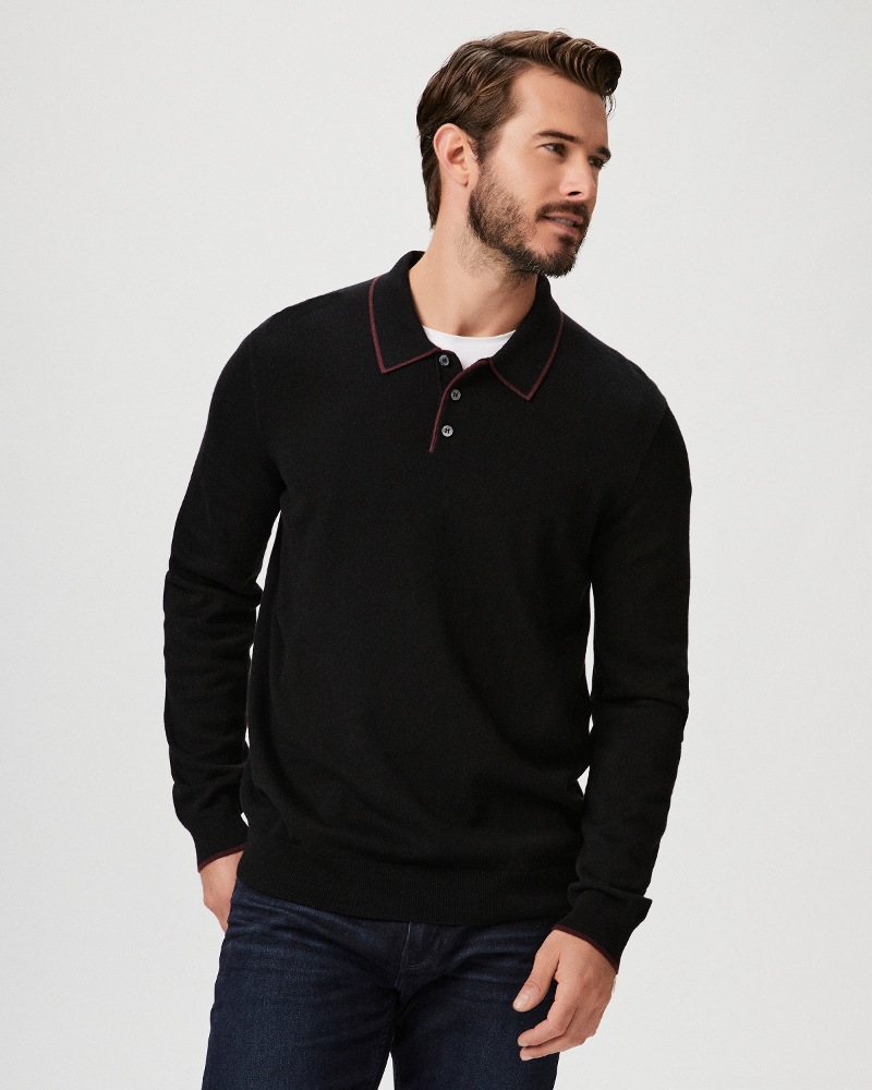 Dobson Sweater Polo - Black Sapphire/Sunset Wine